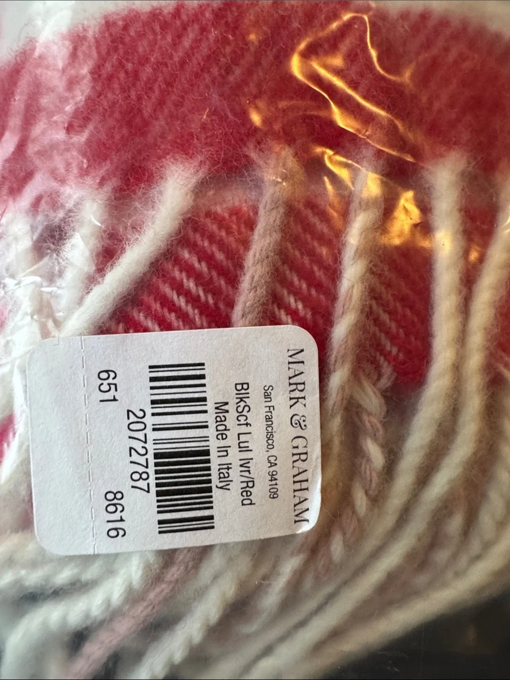 Mark & Graham Red and White Striped Holiday Throw with Gold Embroidered Accent